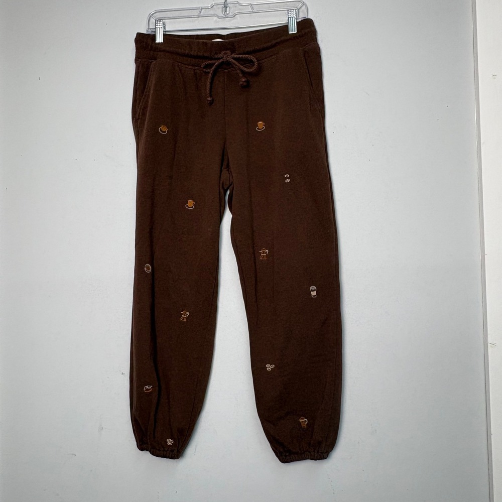 Lou & Grey Brown Coffee Embroidered Jogger Sweatpants Womens Medium High Rise